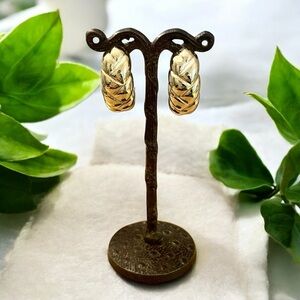 Vintage Gold Croissant Dome Hoop Earrings